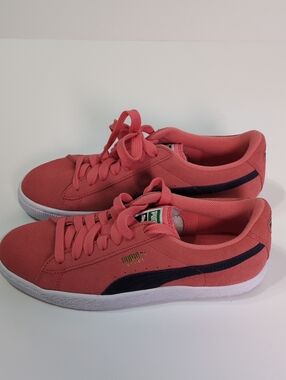 Puma Suede Classic Coral Pink Navy Blue Low Top Sneakers Youth 6.5C / EUR 38.5